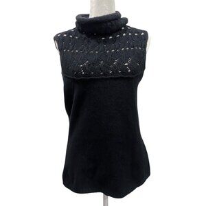 TSE 100% Pure Cashmere Black Sleeveless Turtleneck Sweater